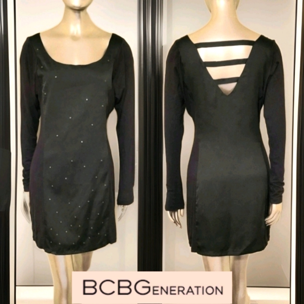 BCBGeneration Black Grommet Strappy Back Mini Bodycon Dress Sz S